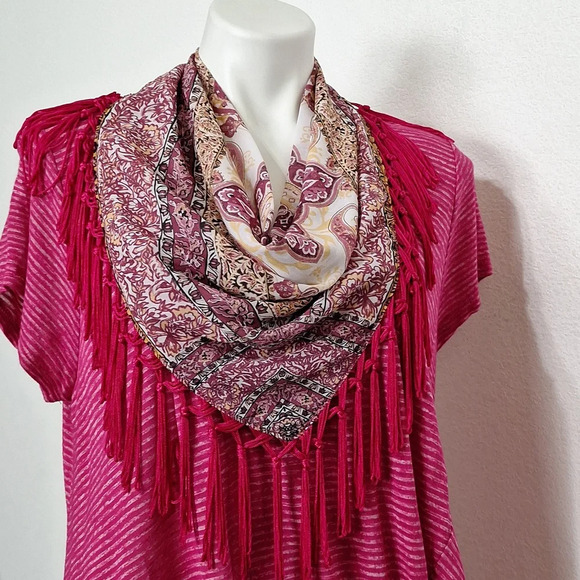 Energe World Wear Bohemian NWOT Pink Boho Striped W/Scarf & Twist Bottom Hem *XL - Picture 9 of 13